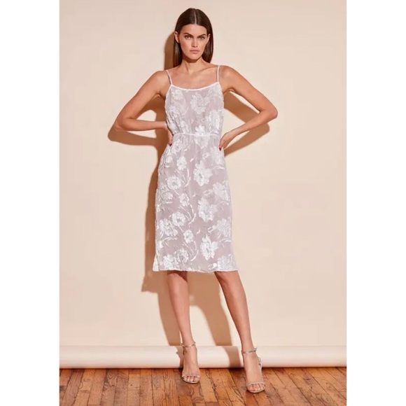Fleur Du Mal Fil Coupe Tea Length Slip Dress Ivory Floral